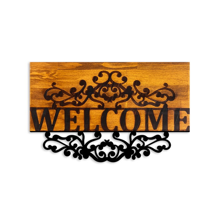 Wallity Welcome Escultura de pared de madera y metal en Nogal y Negro Wallity Welcome Escultura de pared de madera y metal en Nogal y Negro